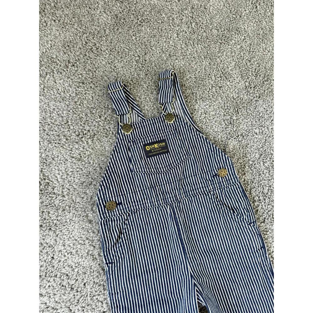 Vintage Oshkosh B'gosh Overalls Toddler Vestbak USA Railroad Blue Stripe 3/6M - Picture 1 of 5